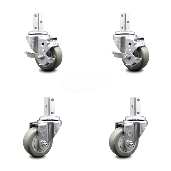 Service Caster 3 Inch Gray Polyurethane Wheel Swivel 7/8 Inch Square Stem Caster Brakes, 2PK SCC-SQ20S314-PPUB-GRY-TLB-78-2-S-2 - main